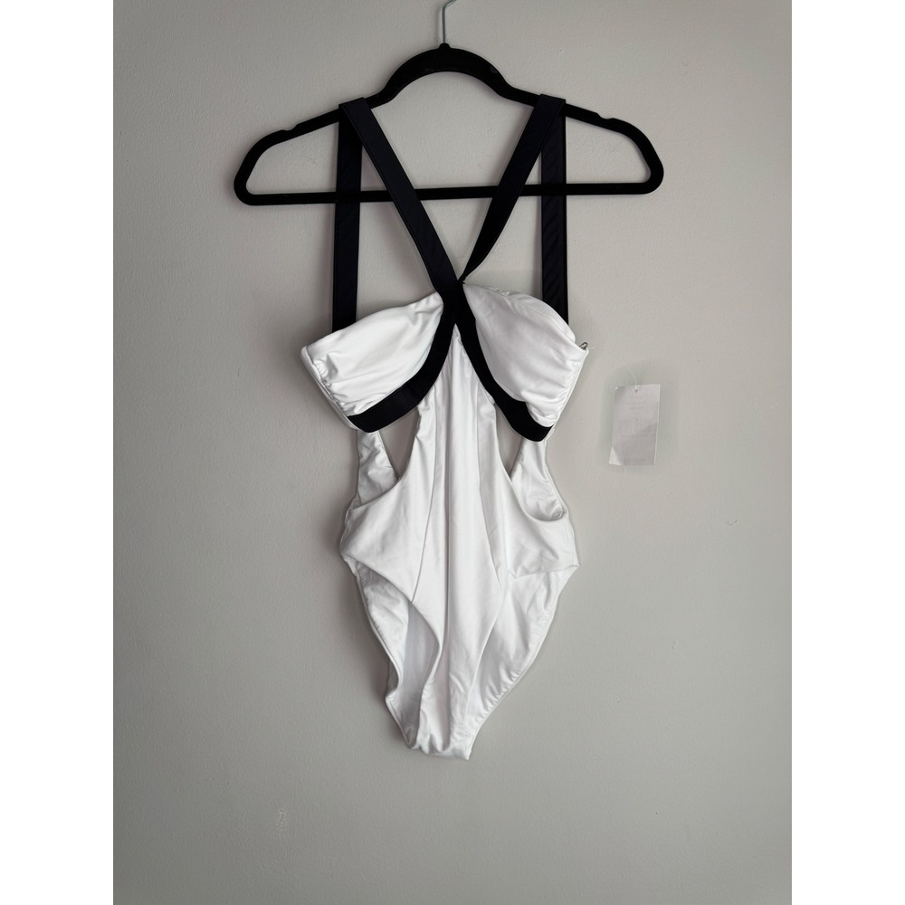 WET Swimwear Veruschka One Piece Cutout Swimsuit White Black Small K4572 NWT